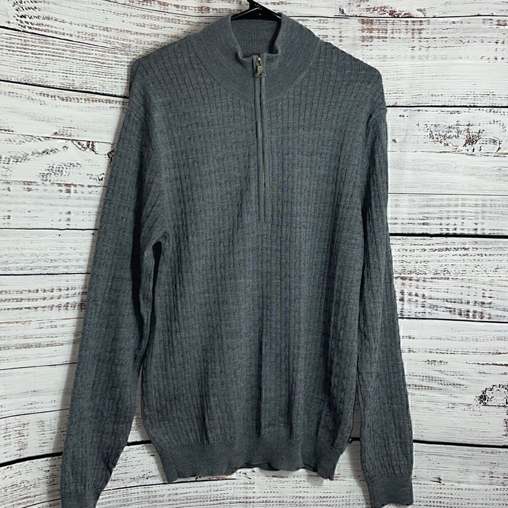 Martinique sweater‎ Mens Size large Merino Pullover Cable knit quarter Zip Gray